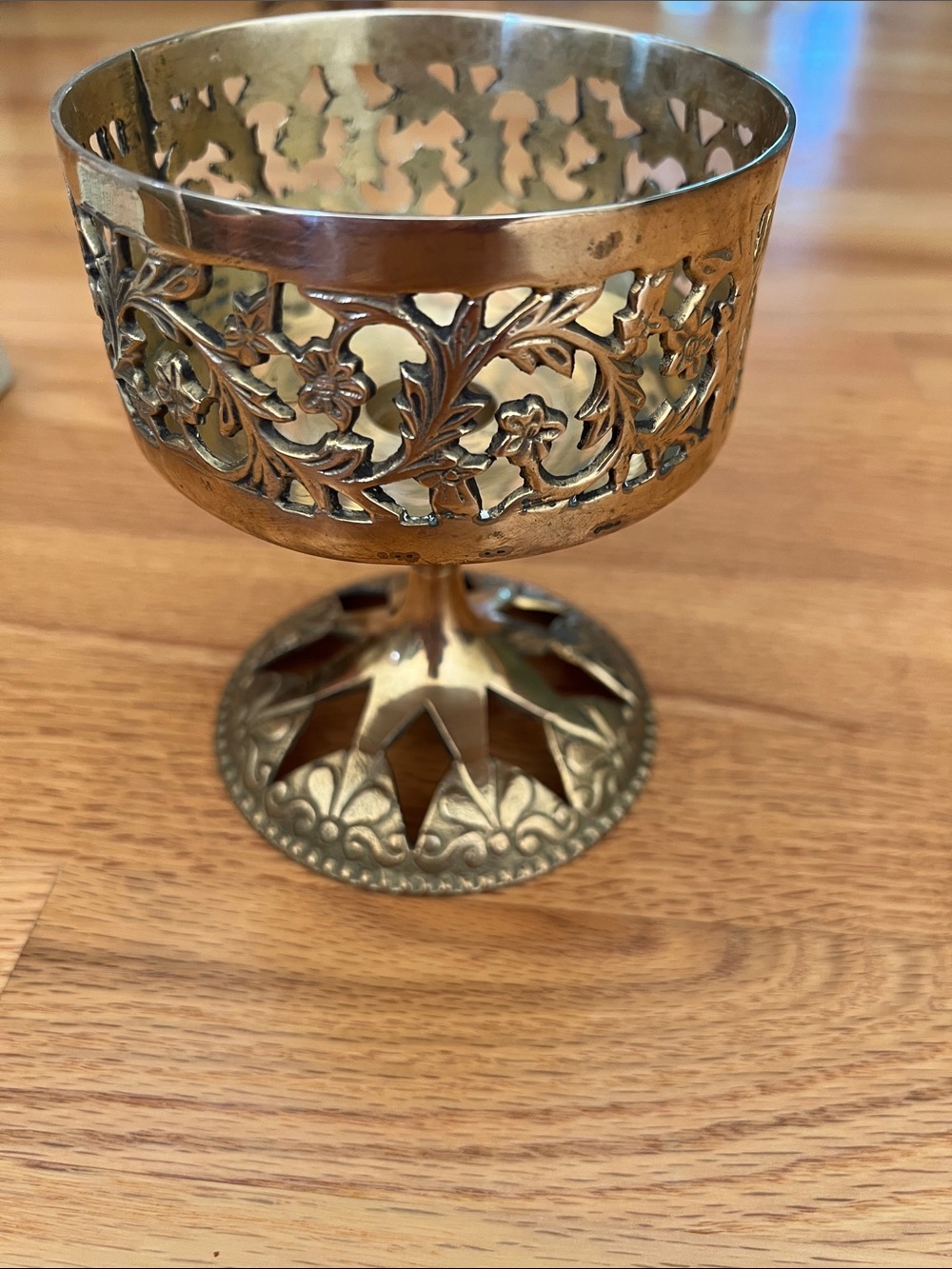 Brass Filigree Pedestal Bowl - Gold Decorative Accent made in India